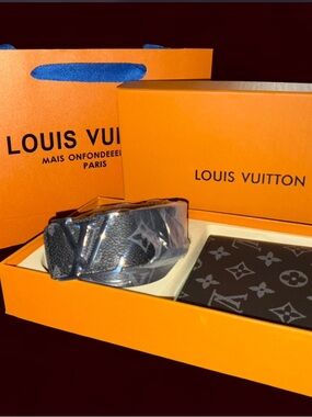 Louis Vuitton Black Monogram Reversible Belt with Silver LV Buckle